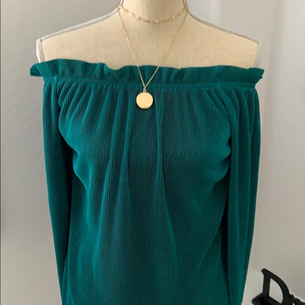 Emerald Green off the Shoulder Long Sleeve Shirt